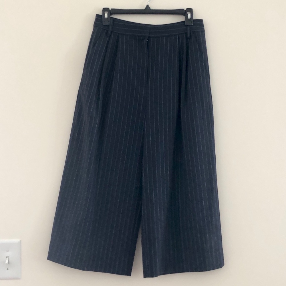 NWOT Tibi Navy Pinstripe Cropped Wide-Leg Pants